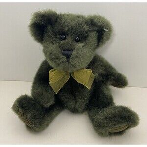 First and Main Green Teddy Bear with Bow Corduroy Feet Sitting 8 Inch EUC